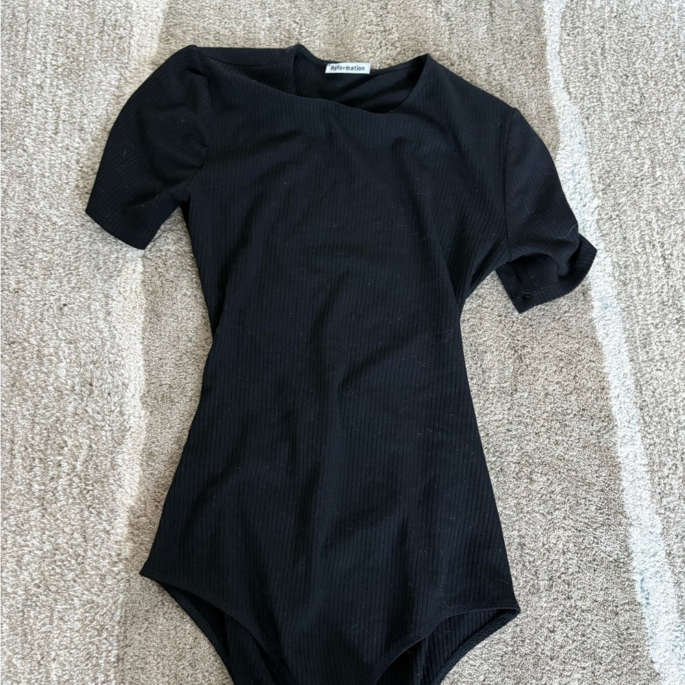 Reformation Black Ribbed bodysuit